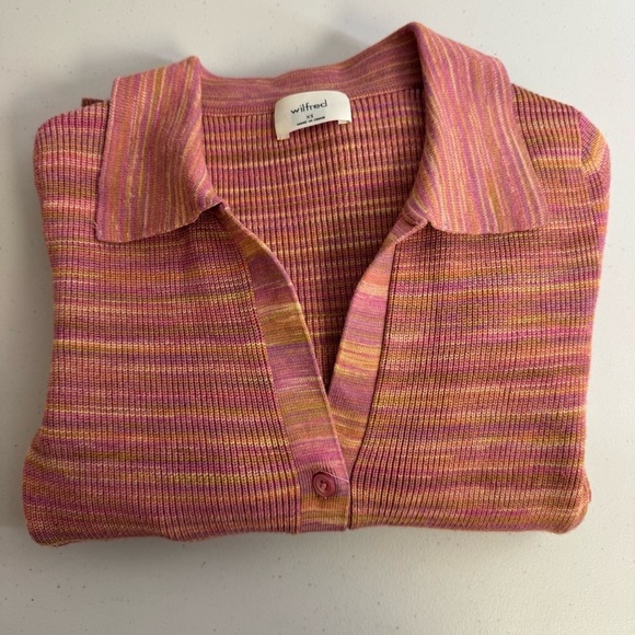 Aritzia Wilfred XS Stripe Ribbed Stretchy Knit Button Down 90s Midi Dress - Picture 14 of 14